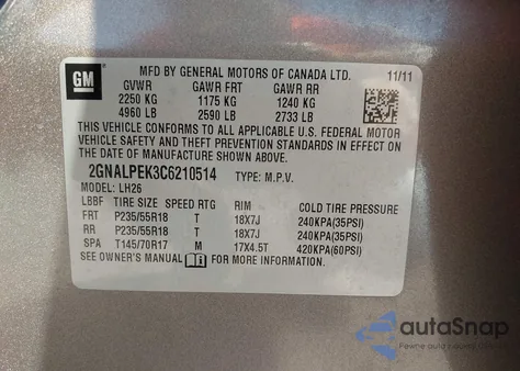 2012 Chevrolet Equinox 2Lt z USA, uszkodzony, nr VIN 2GNALPEK3C6210514